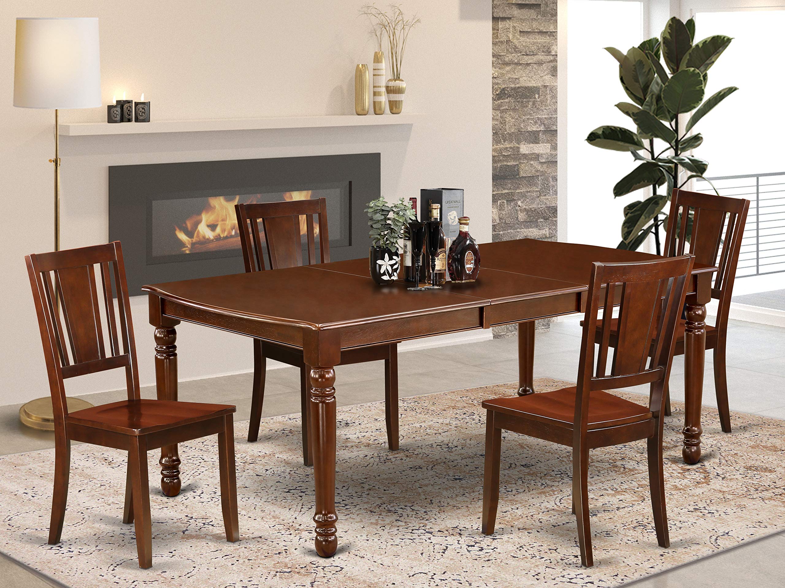 East West Furniture Dodu5-Mah-W Dover 5 Piece Kitchen Set Includes A Rectangle Room Table With Butterfly Leaf And 4 Dining Chairs, 42X78 Inch, Mahogany